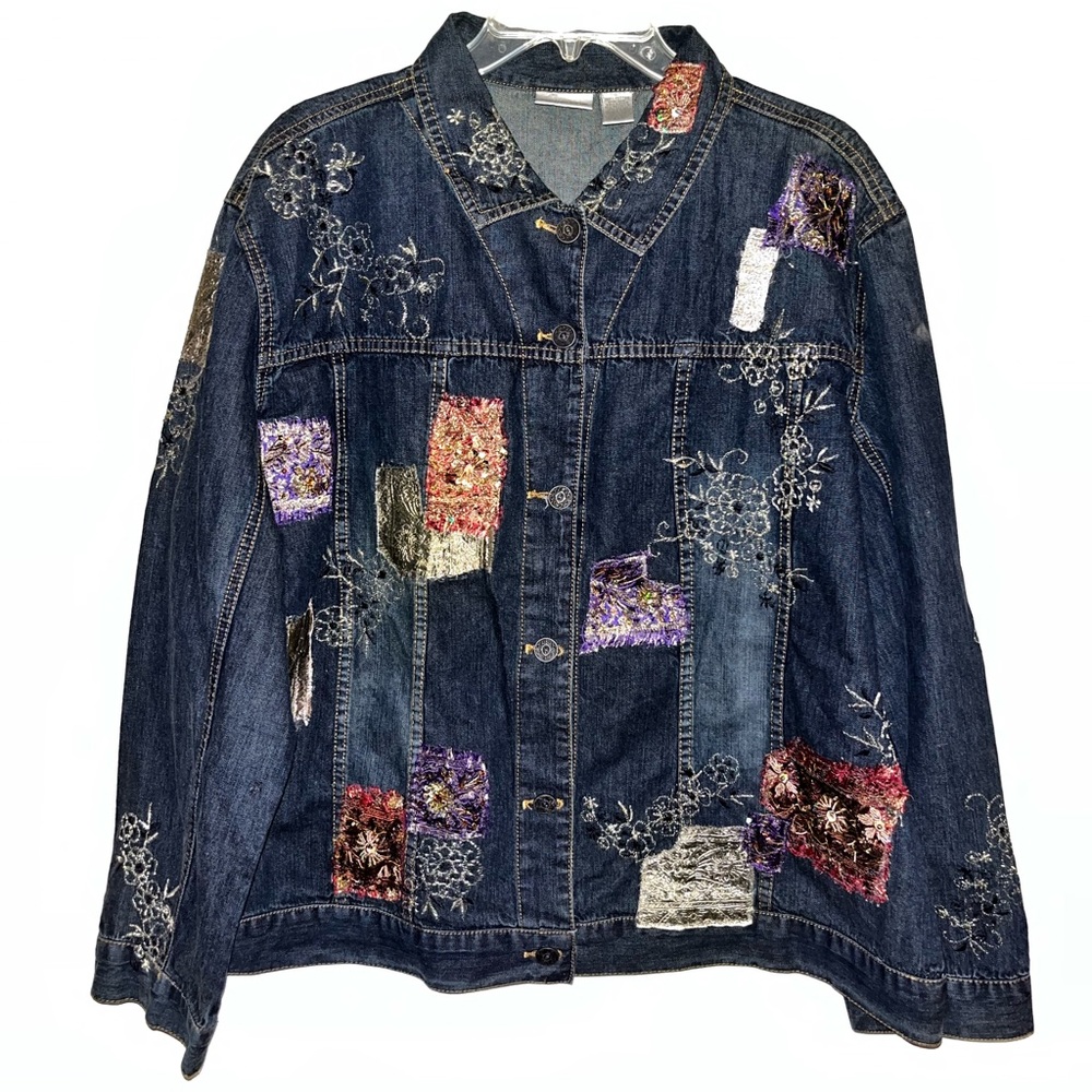 Chico's Multicolor Embroidered Jean Jacket